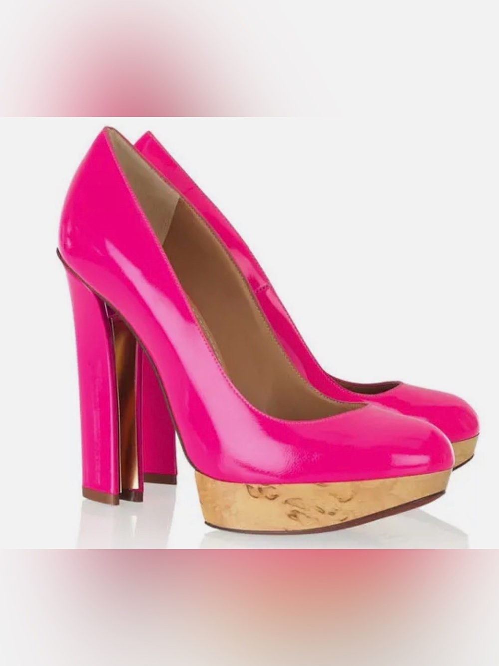 NWOB Lanvin Hot Pink Patent Platform Pumps Horseshoe-Heeled size 39.5 $1039